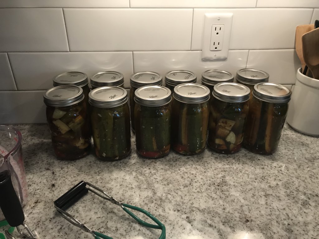 dsdillspickles's tweet photo. It’s been a while but we were back to making spicy pickles with locally grown cucumbers, Carolina reaper, ghost pepper and scorpion peppers.  Had to enjoy some delicious @TreeHouseBrewCo beers while we did! https://t.co/bZGpt38j7t