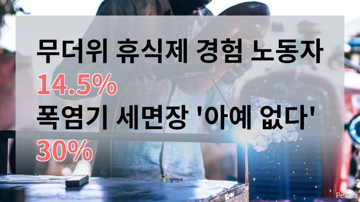 폭염에도 일하는 노동자가 85.5%

폭염기에 최소한 씻을 수 있는 세면장도 '아예 없다' 30%