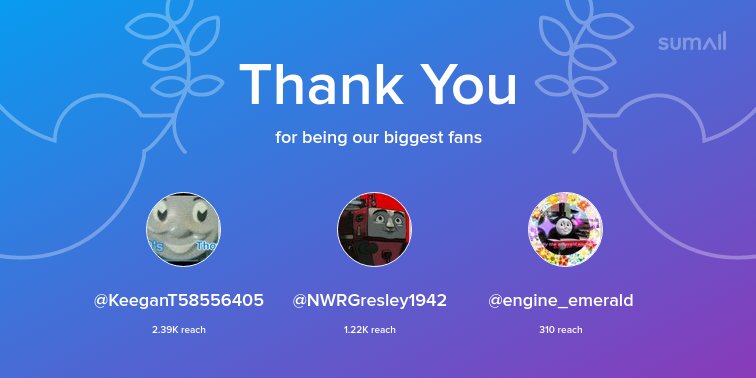 notarobooooot's tweet image. Our biggest fans this week: @KeeganT58556405, @NWRGresley1942, @engine_emerald. Thank you! via sumall.com/thankyou?utm_s…