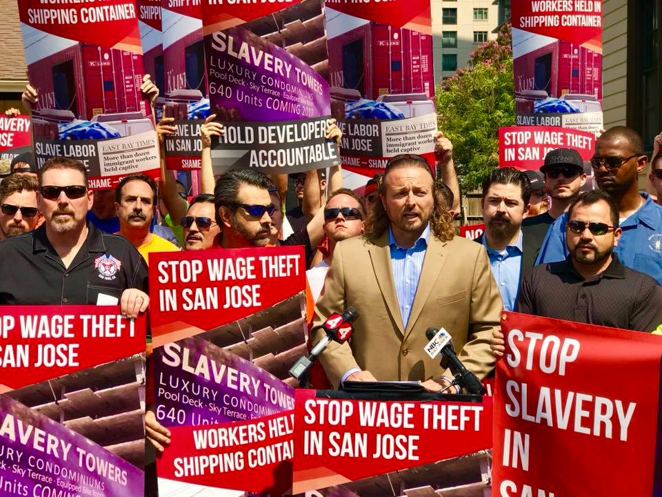 MEPS and other trades held an action today in front of Silvery (Slavery)  Towers calling attention to wage theft, slave labor, and human  trafficking on their project.  #moderndayslavery #slavelabor #stopwagetheft