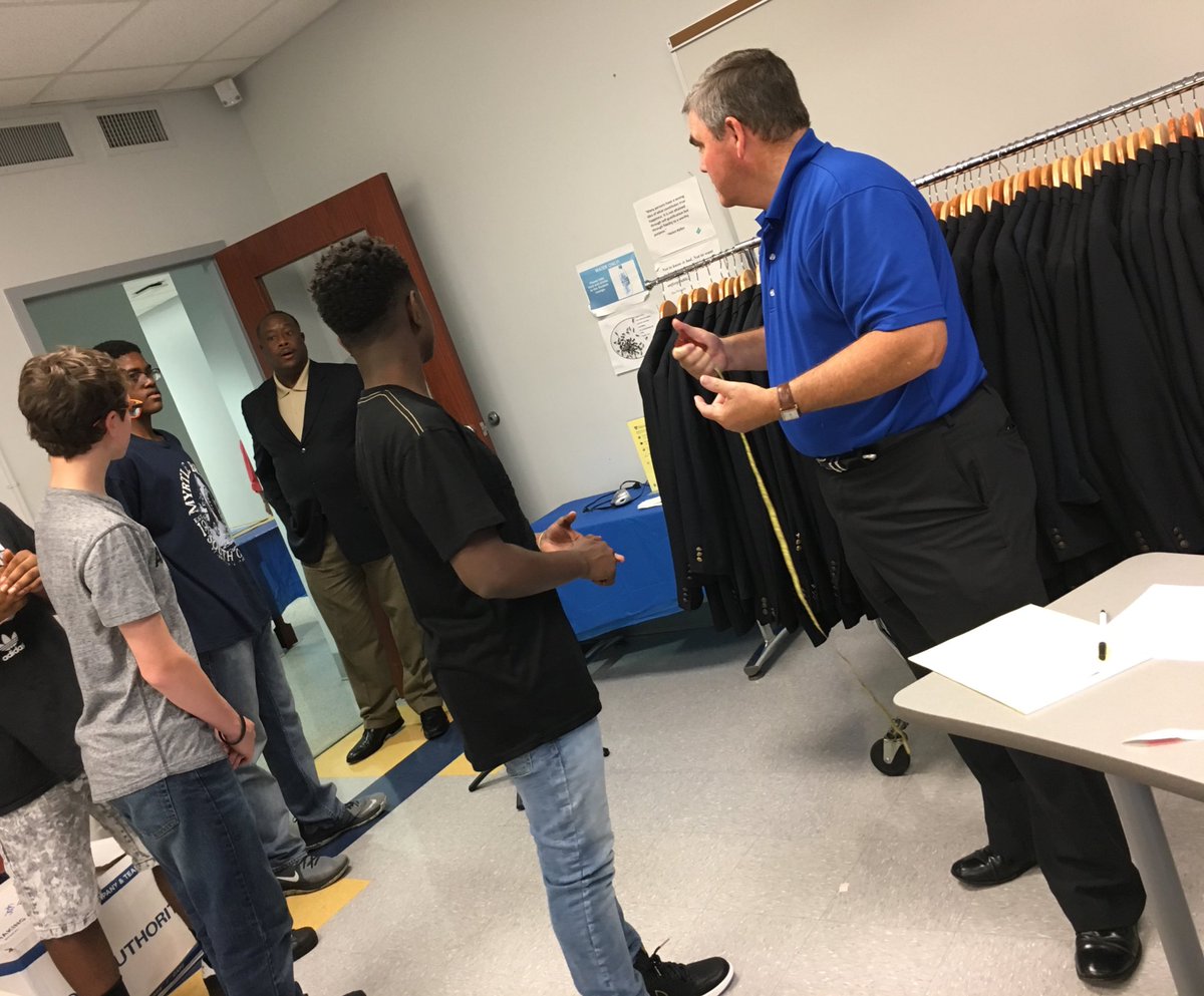 VECVikings's tweet photo. The moment they’ve been waiting for...the fitting of the VEC Jacket!! THANK YOU Greg Graham of “The Carolina Cash Co” for fitting our newest cohort of Viking Early College students for a #WellDressed look! #5Wells #SomethingaboutthatVECJacket #VECPRIDE @RwbookerRussell https://t.co/olkiiyuz0Z