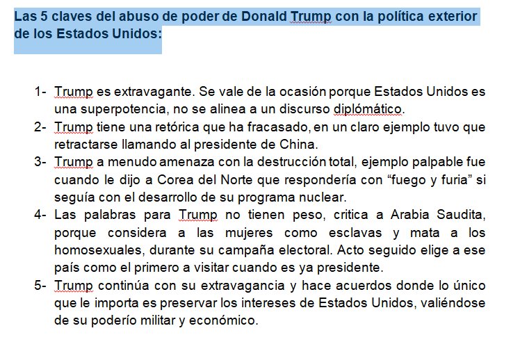 Enderpar's tweet photo. #trump Las 5 claves del abuso de poder de Donald Trump con la política exterior de los Estados Unidos. #CuraduriaA7 https://t.co/gDr1hIPaEV