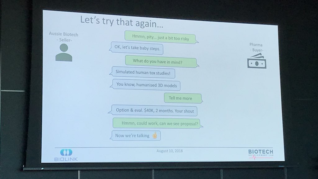 giulia_gizzi's tweet photo. Love this! An attempt at #millenial #licencing from Chris Boyer, ED @BioLinkAus #biotechdev18 https://t.co/Vys6ueOTaD