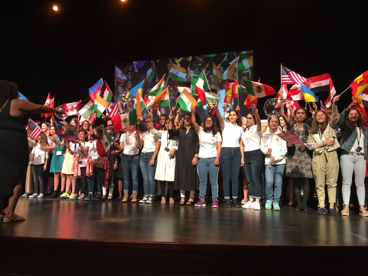 technovation's tweet photo. Dozens of flags waved proudly on our stage, and billions of girls’ ideas can be empowered, when we listen to and support them. #WorldPitch 🙌 https://t.co/uBj1hU8t7y