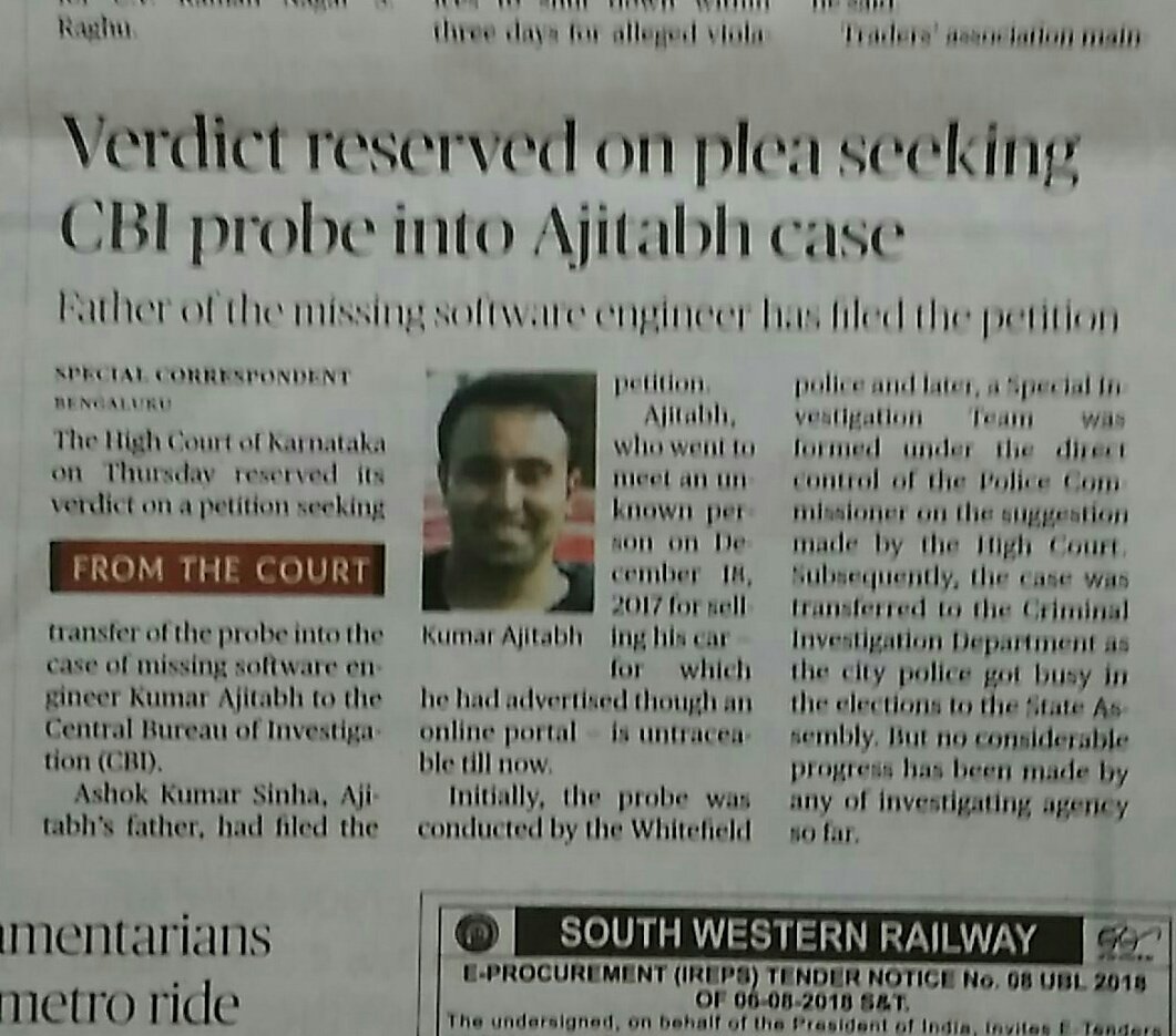 AshokSi52138622's tweet image. #SaveKumarAjitabh 
The Hindu, 10 August 2018