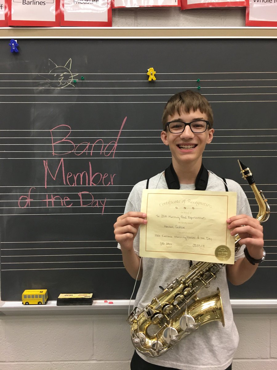 OFMBPR's tweet image. Band members of the day are Harrison Graham, Nathan Wickert, and Michael Hollenbeck!