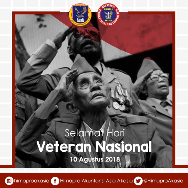{Selamat Hari Veteran Nasional}
Ayo kita sebagai warga NKRI patriotik, harus tetap hormat dan tidak melupakan jasa para Veteran yang telah rela berkorban memperjuangkan kemerdekaan NKRI.
#hariveterannasional 
#himaproakasia