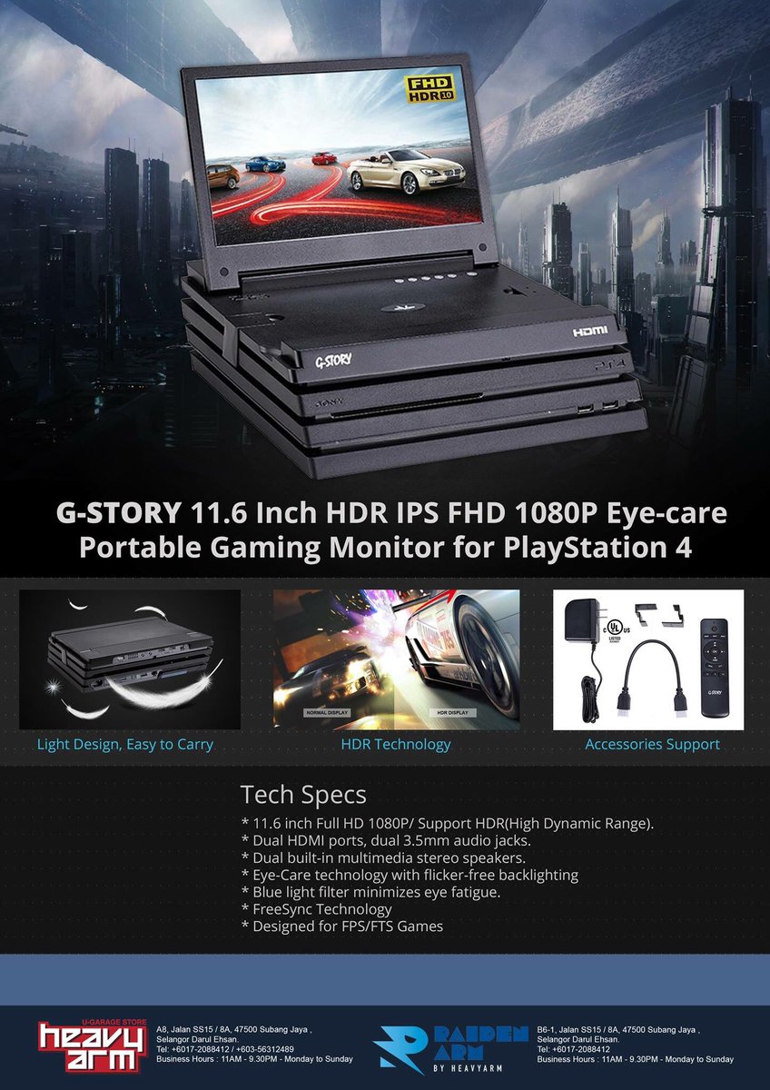 HeavyArm_Store's tweet image. G-Story Portable Gaming Screen for PS4 First Gen, Slim and Pro will restock this week @ RM899! #HDR #IPS #DualHDMI #BuildinSpeakers