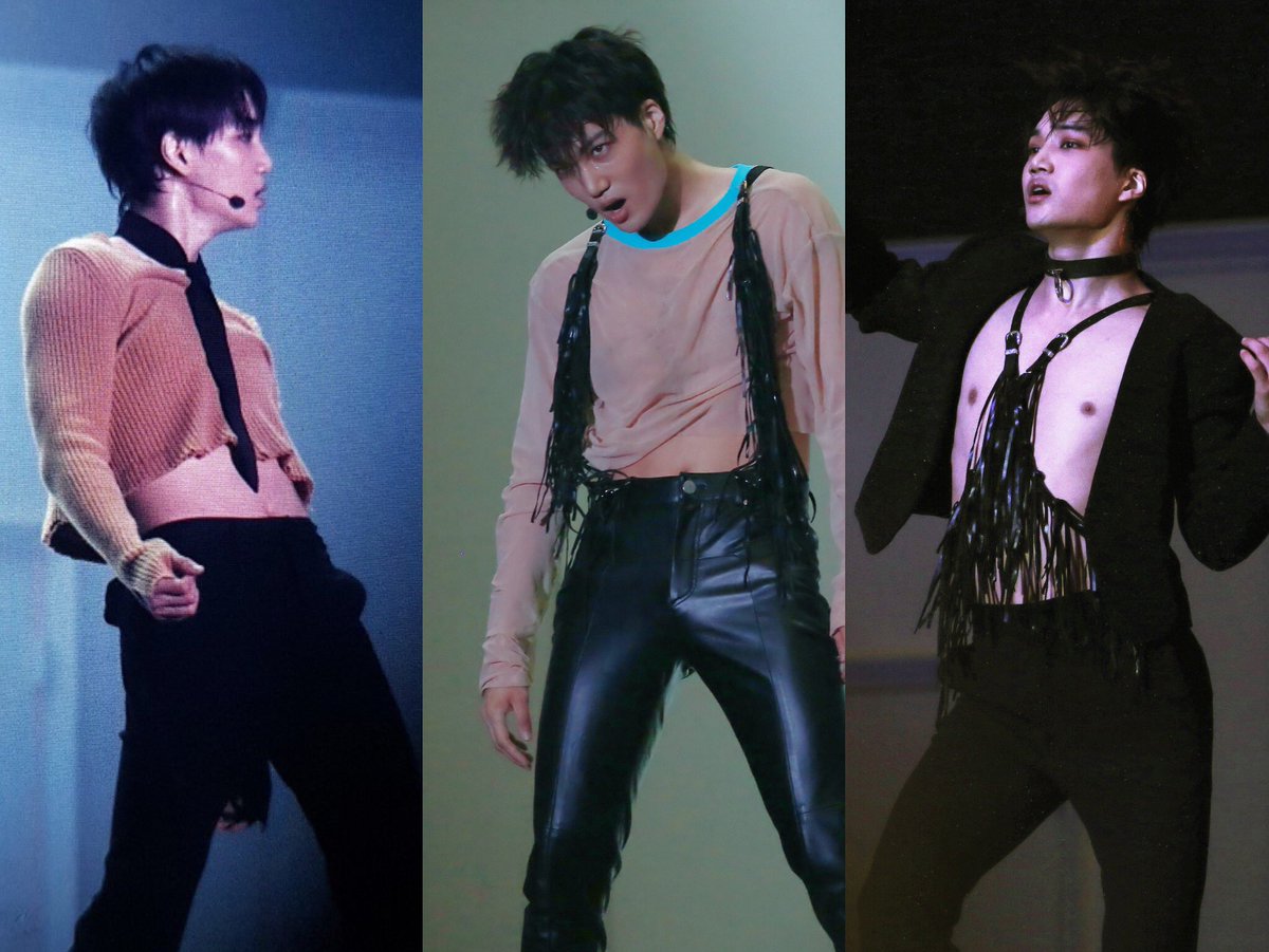 The ElyXiOn [dot] in Seoul

Day 1 - Crop top
Day 2 - See through 
Day 3 - Shirtless + jacket

so, what kind of outfits jongin will wear on his
“I See You” today?