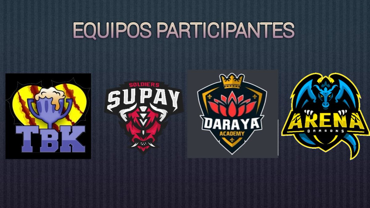 Ya tenemos 16 equipos confirmados, los últimos en hacerlo han sido ellos. ¡Os presentamos a...!

📍 <a href="/TBKRoyale/">TBK</a> 
📍 <a href="/SupaySoldiers/">Supay Soldiers</a> 
📍 @DarayaAcademy 
📍 <a href="/ArenaDragons/">ARENA DRAGONS</a> 

¡Un placer contar con vosotros! ¡Bienvenidos y mucha suerte!