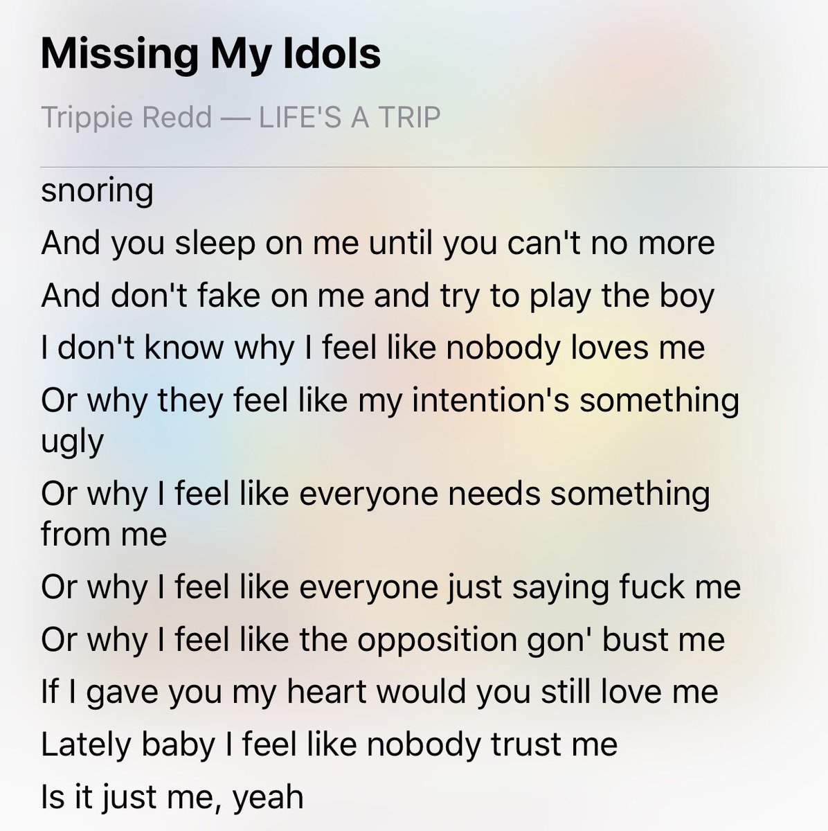 Evannosleep's tweet photo. I felt that @trippieredd 💔😔  #LifesATrip https://t.co/ChZopy2FIX