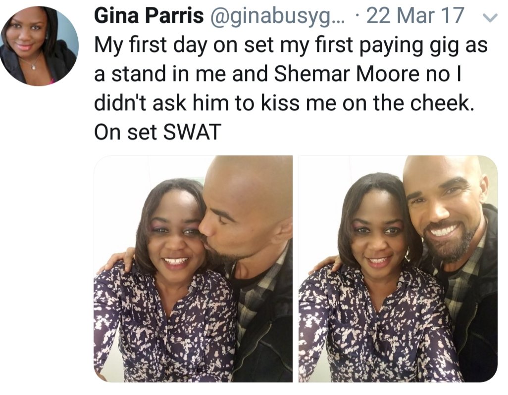 ginabusygee's tweet photo. @shemarmoore thanks for the happy memories of my first time as a stand in. On set SWAT https://t.co/VOi3ldCbC3