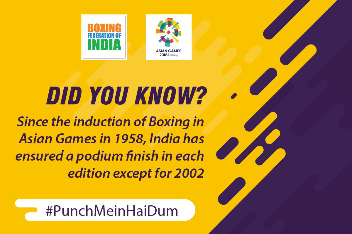 BFI_official's tweet photo. Indian boxers have enjoyed flamboyant success in the Asiad. Here’s hoping that we continue the streak and replicate history in Jakarta. #PunchMeinHaiDum #AsianGames2018 🥊🇮🇳💪 https://t.co/I6ynBDqOQx