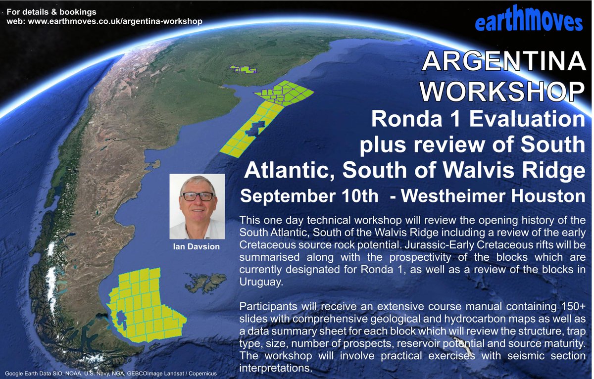 EarthmovesLtd's tweet photo. We are running a 1-day exploration workshop ahead of Argentina Ronda 1 on the 10th September in Houston, Texas.  For more details or bookings: https://t.co/sV5v1oMIAt @HouGeoSoc @PESGB @AAPG @SEG_org https://t.co/ro2IGbeR5a