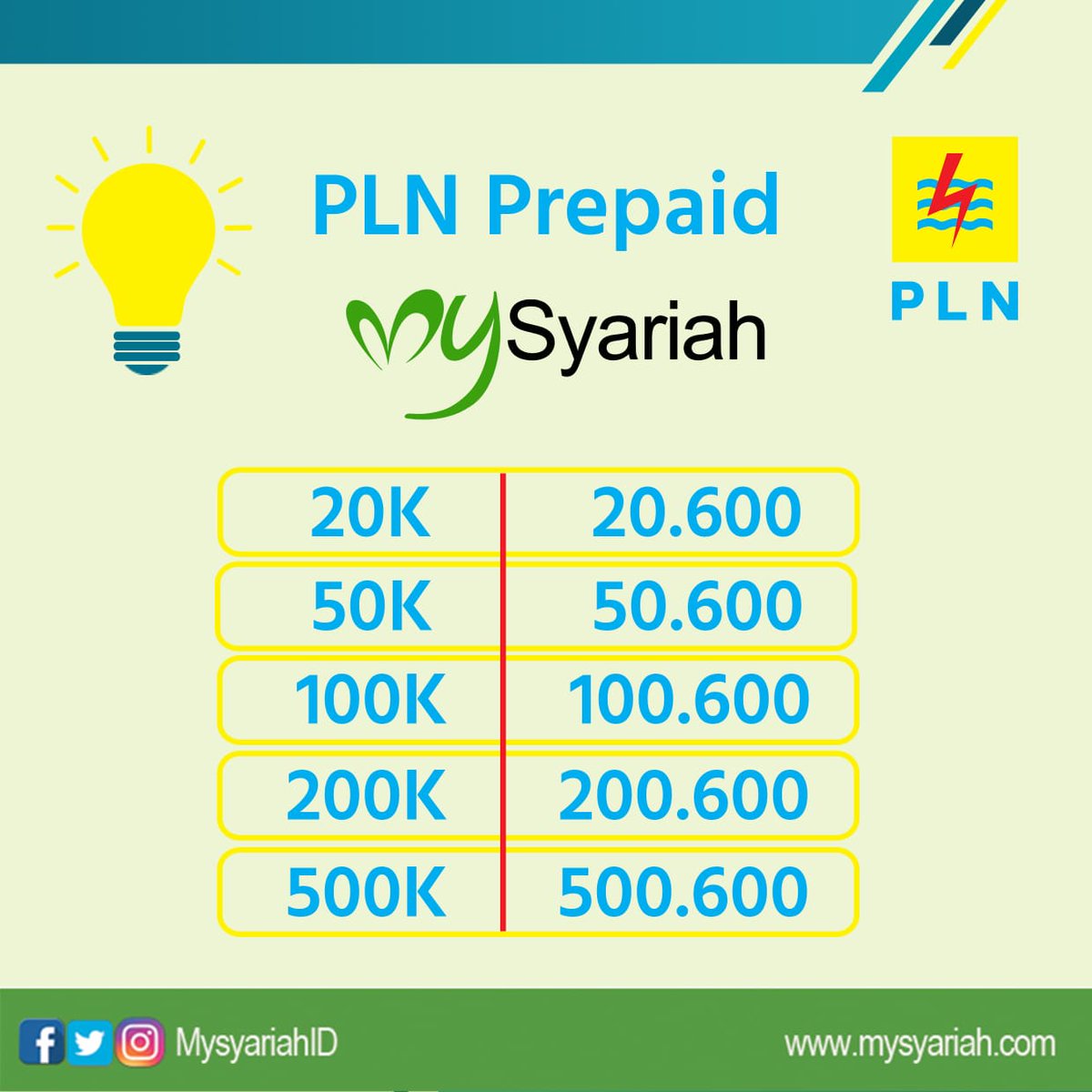 mysyariahid's tweet photo. PROMO !!!! .
Anda pasti gak mau kan mati lampu tengah malam? Isi token listrik sekarang mumpung ada promo sampai tanggal 13 Agustus..
Ayo segera download Aplikasi Mysyariah di playstore https://t.co/iqrfbvM4RK…
#tokenlistrik #jualtoken #juallistrik #jualpulsa #mysyariah https://t.co/mXDVp56fPM