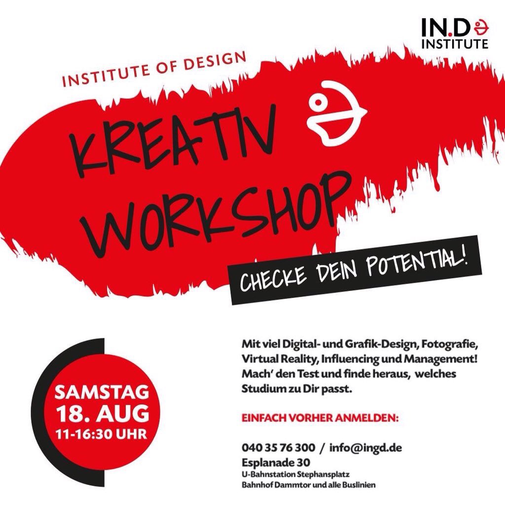 for_bestagers's tweet photo. Zur letzten Orientierung vor dem Studienstart am IN.D am 1.September in Digital/ Design oder Management bieten wir einen Tag im IN.D Kreativ Workshop. Jetzt anmelden : info@ingd.de
#indhh #creativepeople #bestofthebest #studiumstart #abi #mittlerereife #zeigwasINDirsteckt https://t.co/t6OABTEw2T