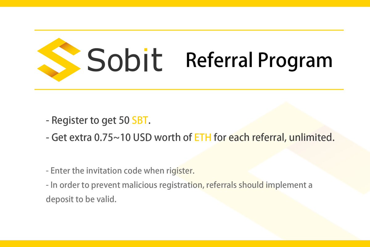 Sobitone's tweet image. Great news !! We just launched Sobit exchange Beta. At the same time, we started the pre-sale of SBT.
Buy now get up to 200% extra SBT.
Referral program is live. register to get SBT and invite friend to get ETH. 
Website: sobit.one