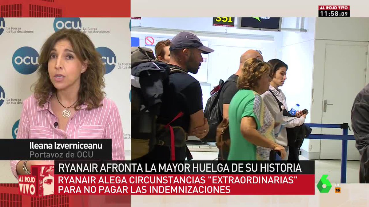 DebatAlRojoVivo's tweet photo. 🔴Ileana Izverniceanu, portavoz de OCU: "El Gobierno tiene que tomar cartas en el asunto. Ryanair no tiene miedo a nada y campa a sus anchas desde hace muchos años" https://t.co/OKEs8GjF32 https://t.co/lldy3hrEIp