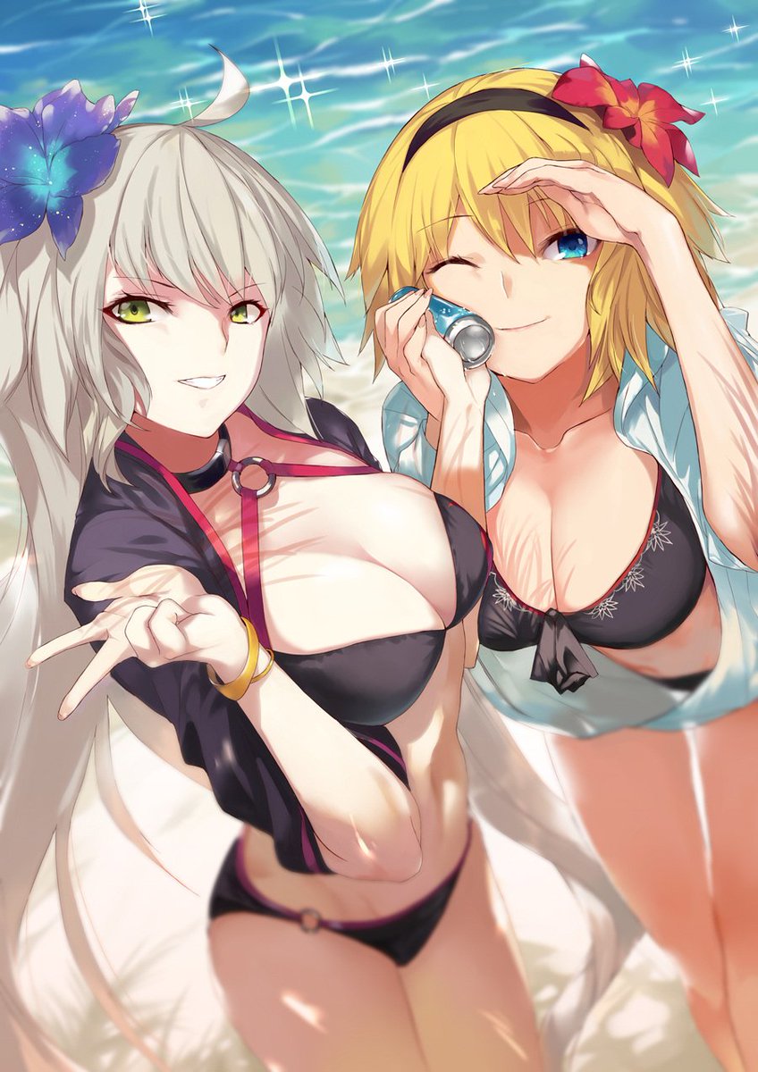 ジャンヌ・ダルク ,ジャンヌ・ダルク(水着) ,jeanne_d'arc_(swimsuit_archer)_(first_ascension)_(fate) ,ジャンヌ・オルタ ,水着ジャンヌオルタ 「絵0810 ジャンヌ二枚~^^ 」|OHLAND🍕のイラスト
