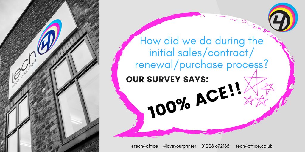 Tech4office's tweet photo. Our Survey Says!! Happy to see the results of our customer surveys come in. Great way to end the working week. #customersurveys #tech4teamtastic #loveyourprinter #experts #leadingtheway https://t.co/c3cehaDLjT
