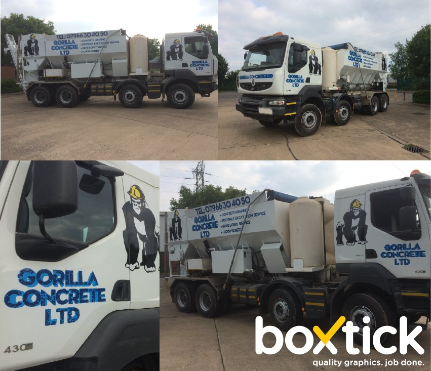 BoxtickGraphics's tweet photo. The people at Gorilla Concrete Ltd seemed happy with this big job on their concrete truck!
#vehiclegraphics #localbusiness #Coventry https://t.co/A1EoDBWMJz