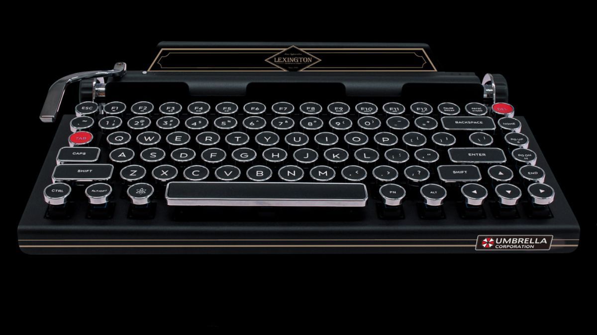 pcgamer's tweet photo. The Resident Evil 2 remake is getting an official typewriter-themed keyboard that costs $675 https://t.co/a1aepM5A4d https://t.co/LbJHRiIADv