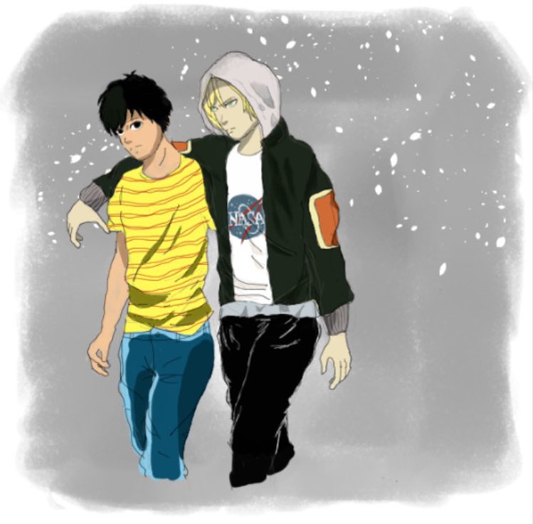 InfiniteGrape's tweet photo. coloured sketch of my 2 favourite boys #BANANAFISH https://t.co/3luXdbnZCK