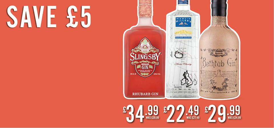 winerackuk's tweet photo. Save £5 on a range of gin's including Martin Miller's, Bathtub and Slingsby Rhubarb. Prices start from £22.49. Visit your local Wine Rack store, open until late tonight https://t.co/wcMilDf7dx