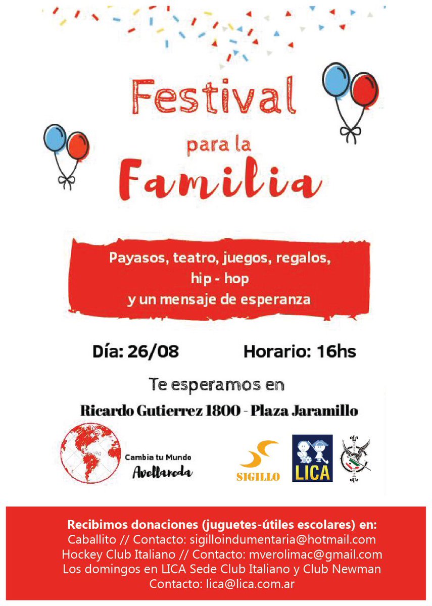 lica_eventos's tweet photo. Ayudanos a Ayudar 
Festival para Toda la Familia 
Varios puntos de contacto para realizar tu donación 
Esperamos contar con vos 
Gracias ! https://t.co/oTwLaUHv3B