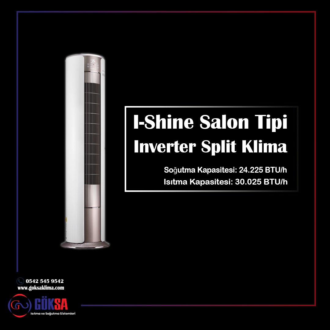 GoksaKlima's tweet photo. I-Shine Salon Tipi Inverter Split Klima💨
✅Sanatsal Sütunlu Görünüm
✅Kullanıcı Dostu Dokunmatik Ekran
✅Geniş Açılı Salınım Modu ile Daha Dengeli Hava Dağılımı 
✅Yeni Nesil Wi-Fi Kontrol
✅Yeterli Hava Yoğunluğu İçin Ultra Uzun Hava Çıkışı
https://t.co/Iz7oLU1zsm
 "Dolar 7" https://t.co/yomI67knpg