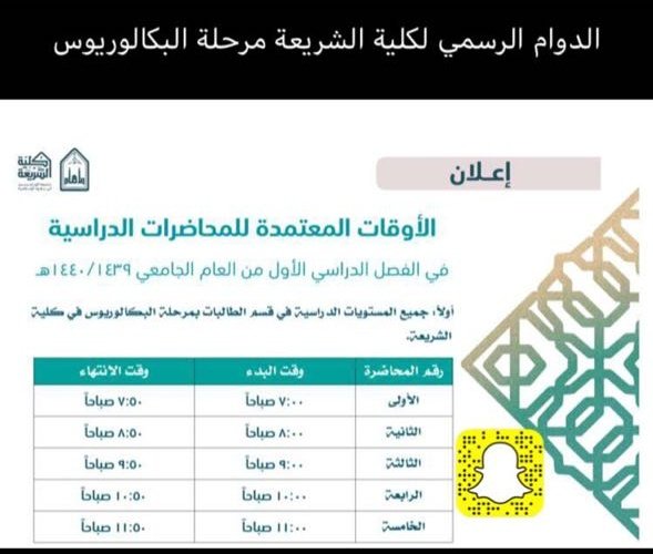 مواعيد دوام جامعة الامام الجديدة 2018