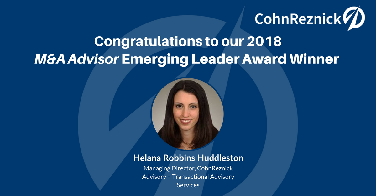 CohnReznick's tweet photo. Congratulations to CohnRenick’s Helana Robbins Huddleston for being named a winner of this year’s @themaadvisor Emerging Leaders Award. #CohnReznickProud #2018ELSummit #MandA https://t.co/f5a2OPrTN8 https://t.co/f3uvPJ8q5k