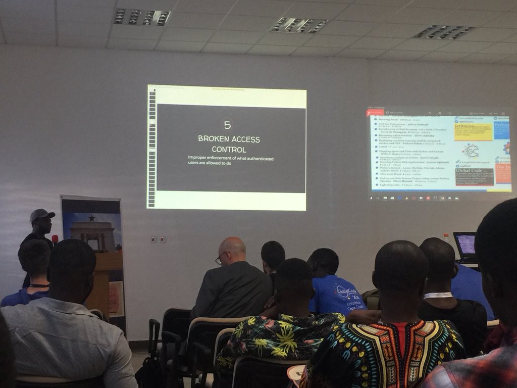 afi_maame's tweet image. Securing web applications - Eyitemi @PyconGhana #PyConGh #PyConGhana2018 #PyConGh