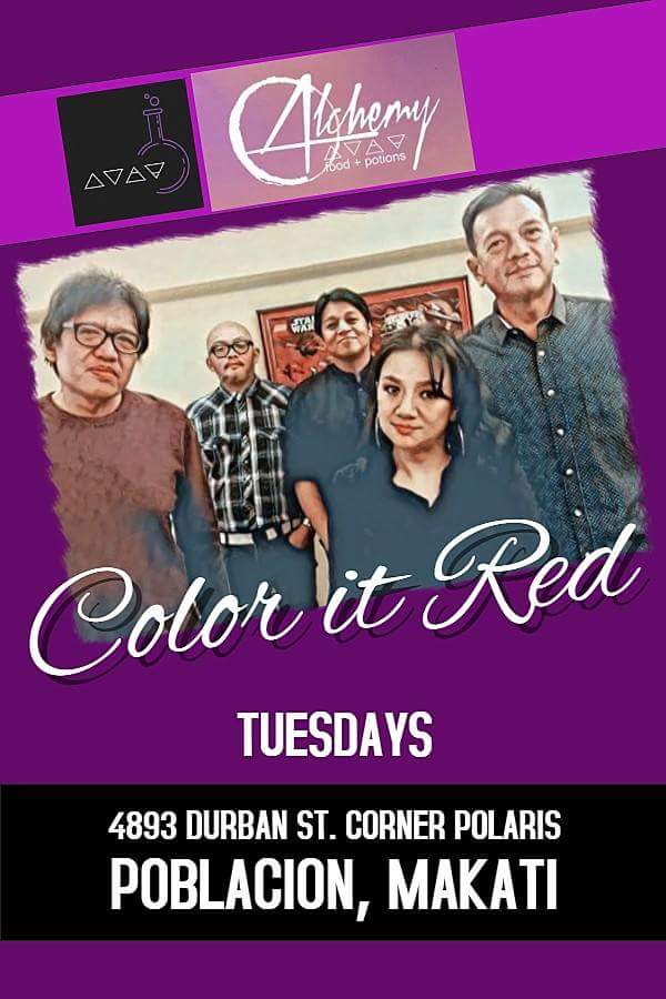 realColorItRed's tweet image. Color It Red gig sked:
- Every Tuesday @ Alchemy Bar, Poblacion, Makati City
- August 15 @ Archipelago 7107 El Pueblo, Ruby Rd., Pasig City
- August 18 @ Kuyang Dong's Restogrill, Taytay, Rizal
