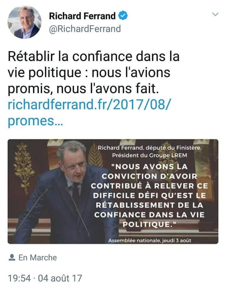 AllezRetailleau's tweet photo. Alors qu’Emmanuel Macron bat des records d’impopularité, j’archive ce tweet de @richardferrand alias Monsieur Patrimoire grâce aux Mutuelles de Bretagne. Ça pourrait servir encore... #BenallaGate #FerrandGate #SarnezGate #BayrouGate #SaouGate #PhilippeGate #KohlerGate https://t.co/nu5kXFYxzR