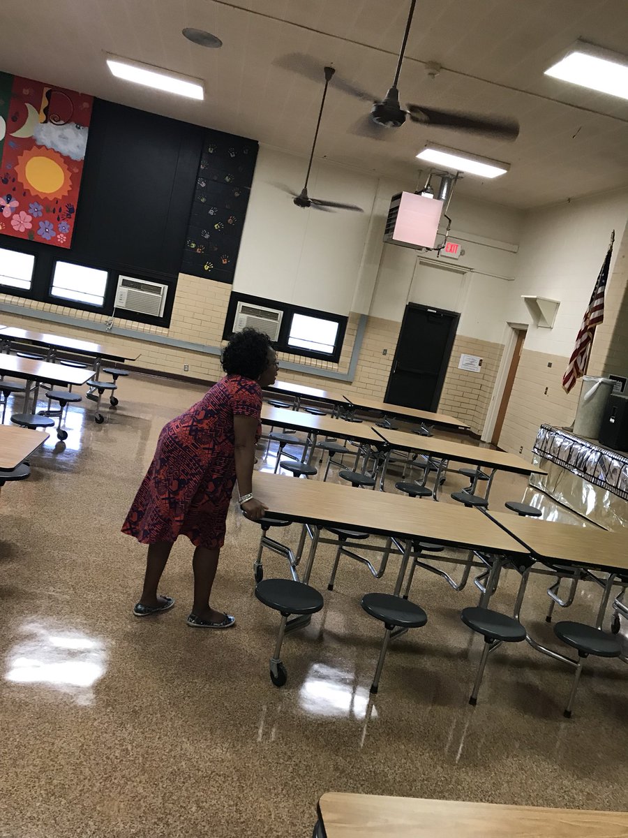 mrhowardokc's tweet photo. Principal Tucker & Ms. Delia our custodian getting the Caft ready to welcome our students back. Canβt wait to see your smiling faces πππ Every day counts...Day 1, Aug 17 #SteedElem #ChargeUsUp #ToPlayTheGameToWin #18-19 #LetsGo #75thYear #MidDelPurpose @middelnews https://t.co/dKjnCFwbHr