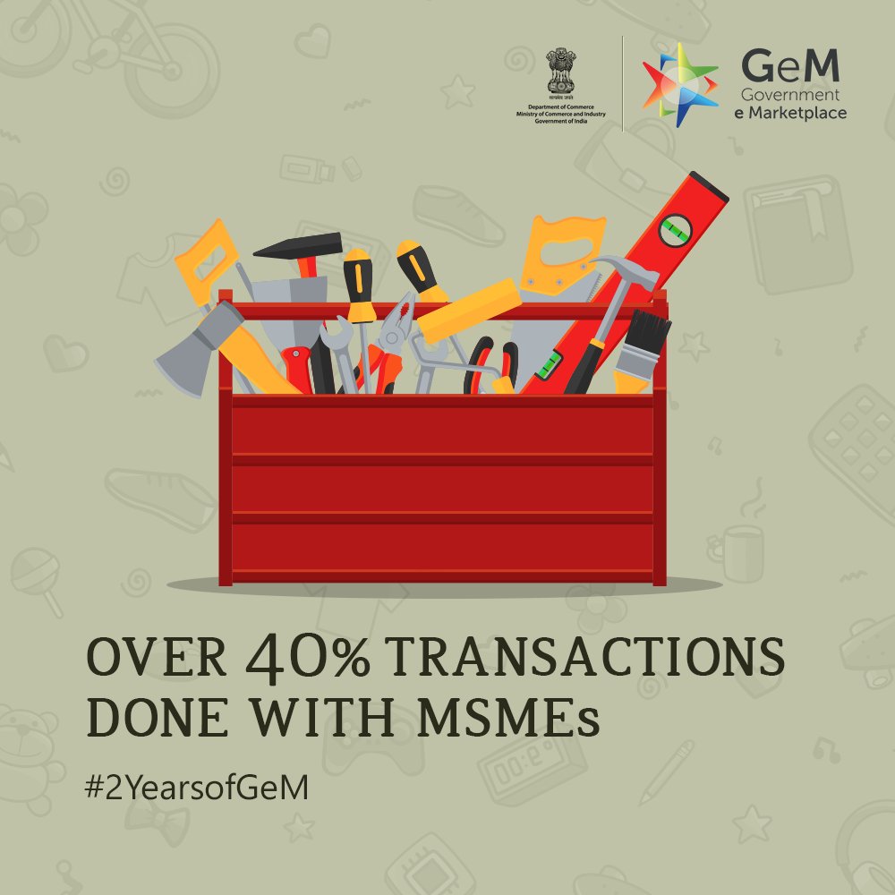 DoC_GoI's tweet photo. Oneness &amp; Inclusiveness!
More than 40% of transactions on GeM are done with MSMEs. #2YearsofGeM https://t.co/lsZbSGQiHh