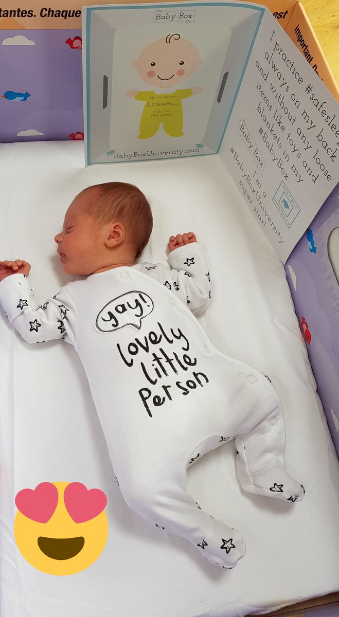 SouthHazel's tweet photo. @TheBabyBoxCo my lovely little premature person loves his #babybox. Just practising #safesleep at the #babyboxuniversity https://t.co/jttOrGuypw