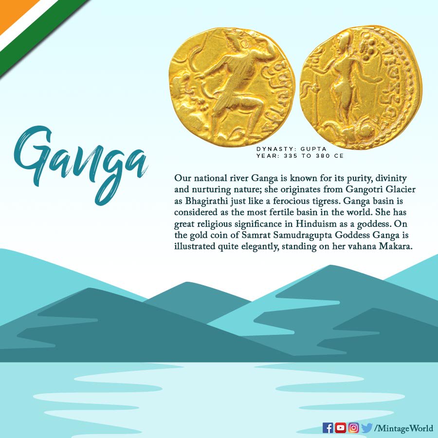 MintageWorld's tweet photo. Divine #Ganges and Lethal #KingCobra are two ends of a spectrum called India. One nurtures while the other destroys! Learn more about these wonderful #SymbolsOfIndia that were depicted on ancient #coins. https://t.co/Cpr8UEl2ct