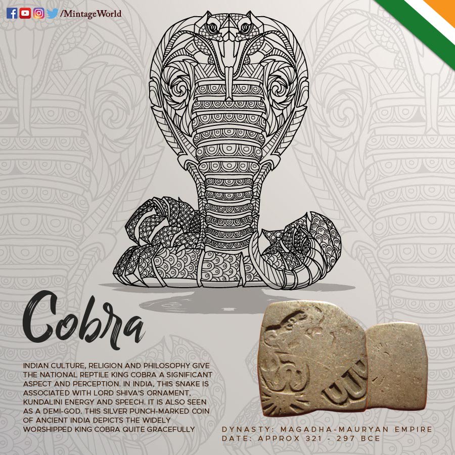 MintageWorld's tweet photo. Divine #Ganges and Lethal #KingCobra are two ends of a spectrum called India. One nurtures while the other destroys! Learn more about these wonderful #SymbolsOfIndia that were depicted on ancient #coins. https://t.co/Cpr8UEl2ct