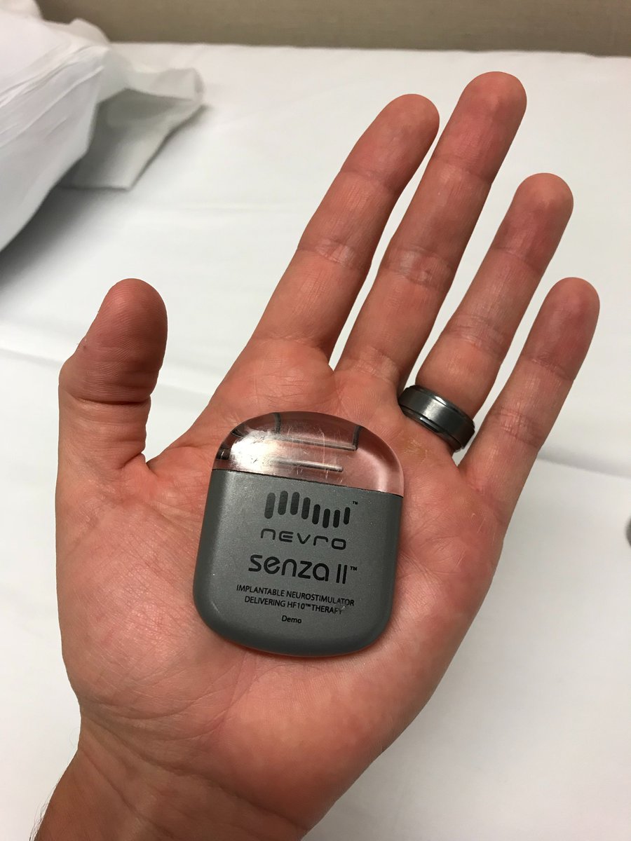 The leads are tunneled beneath the skin to the site of battery location, i.e. "the pocket". The battery is typically referred to as the  #IPG - implantable pulse generator. Each company has a unique size, shape, and characteristics.