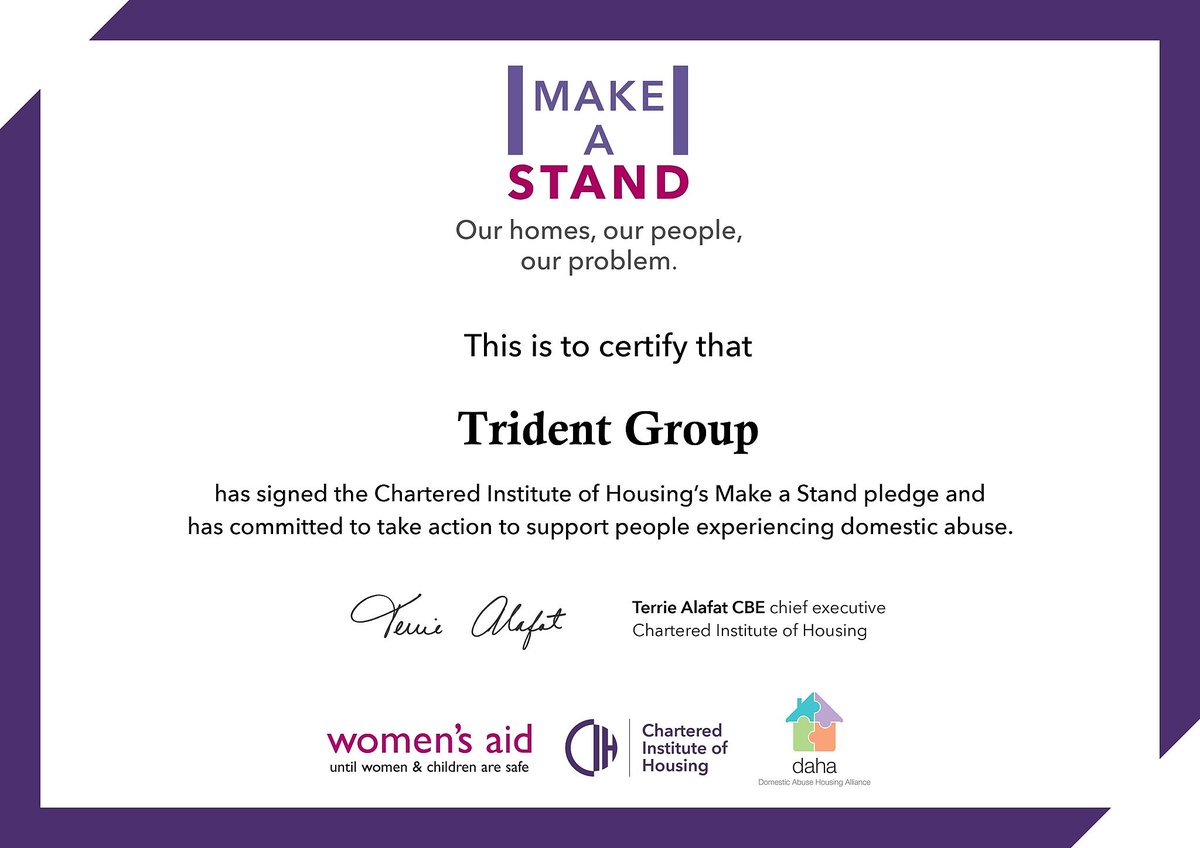 tridentgrp's tweet photo. Trident Group joins national campaign to tackle domestic abuse @CIH_Housing  @CIHWestMidlands @DAHAlliance @womensaid  https://t.co/gAKllb6Ic2 https://t.co/YD7ghHgdz7