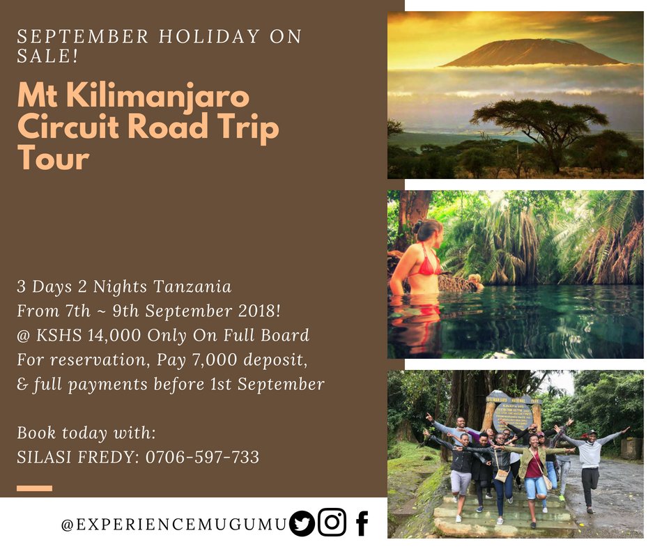 exprmugumu's tweet photo. GOOOOOD NEWS!!! The Mt Kilimanjaro Circuit Road Trip Tour has Been pushed to 7th September 2018 to have YOU on board...🎉 Yes YOU... Purpose to attend and tag along your SQUAD💃🏻🕺🏻 https://t.co/0CKsQWlqCv