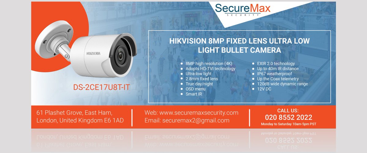 SecureMax's tweet photo. Hikvision DS-2CE17U8T-IT 8MP fixed lens ultra low light #Bullet #Camera
#CCTVCameras
#SecurityCamera
#WirelessSecuritySystem
#HomeAlarmSystem
#AlarmSystem
#WirelessHomeSecurity
#HikvisionPTZCamera
#HikvisionCCTVCameras
https://t.co/wAaz1ybjCV https://t.co/JqsbytM2yp