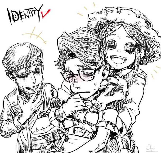 「見てみてー!」:庭師ちゃんと泥棒さんと幸運児くん。罰ゲーム??#IdentityV #第五人格 #FANART 