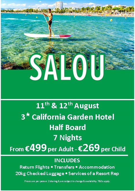 Last minute Salou this weekend 
Call 051-872881