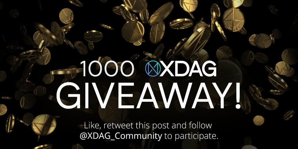 XDAG_Community's tweet photo. Let's introduce a new XDAG giveaway! You can now win 1000 XDAG and a XDAG T-shirt.
What you have to do for it?
1. Follow: @XDAG_Community
2. Like this tweet
3. Retweet this tweet.
Winner will be randomly chosen between people who fill all requirement.

 End : 08/19/2018 https://t.co/p7QqZjvYSb