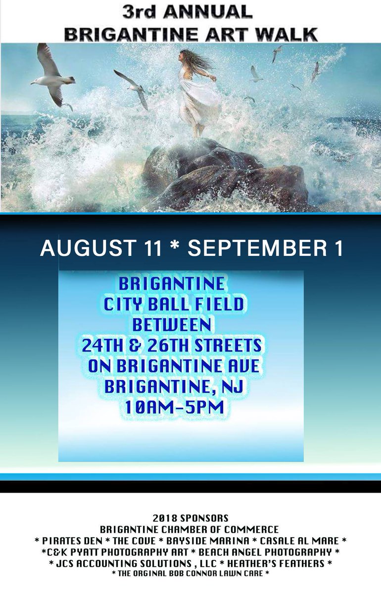 BBArtWalk's tweet photo. Tomorrow Aug 11 Brigantine Art Walk is holding their 3rd event of the summer at the city ball field in Brigantine, NJ between 24th &amp; 26th Street on Brigantine Ave.  Artists will line the sidewalks between 10am &amp; 5pm with their work.  @ArtNewsNJ @artpridenj @BrigChamber https://t.co/fXa2rHdtBS