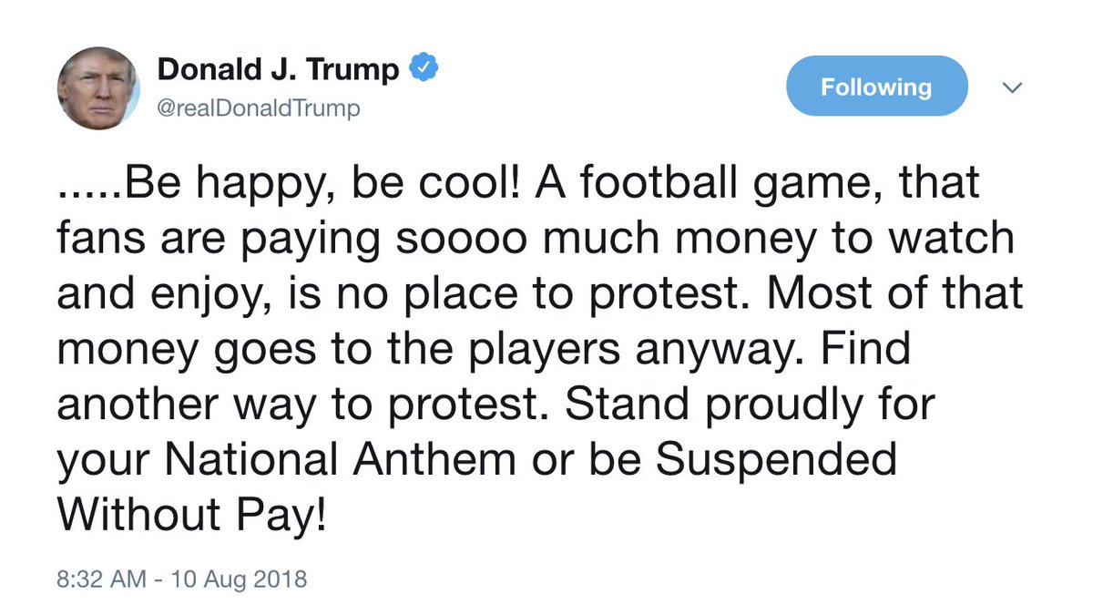 NextSportStar's tweet image. Emperor Trump back at it again with his hot national anthem takes. SMH 🤦‍♂️🤨

#NFLProtest | #NationalAnthem | #TrumpProtest 

@FrankDangelo23