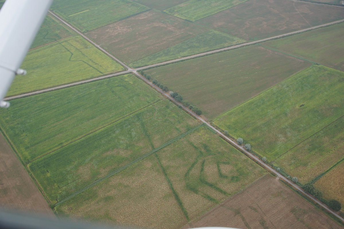 aaenmaas's tweet photo. Droogte zorgt voor bijzondere taferelen: sporen uit het verleden worden zichtbaar! In het Vughts Gement nabij @shertogenbosch zijn vanuit de lucht duidelijk sporen te zien van de linies die Frederik Hendrik in 1629 heeft aangelegd #bijzonderebeelden https://t.co/41gjZ9wL9i